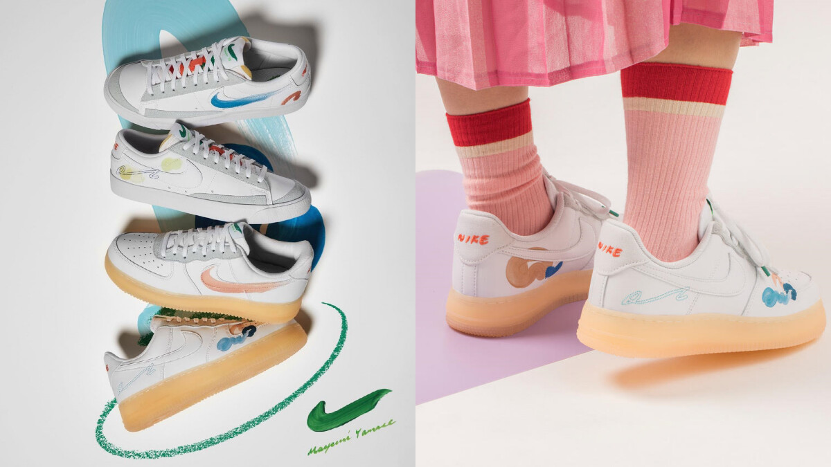 Nike熱賣球鞋Air Force 1、Blazer染上粉嫩馬卡龍色！聯手東京藝術家Mayumi Yamase打造夢幻手繪塗鴉聯名球鞋