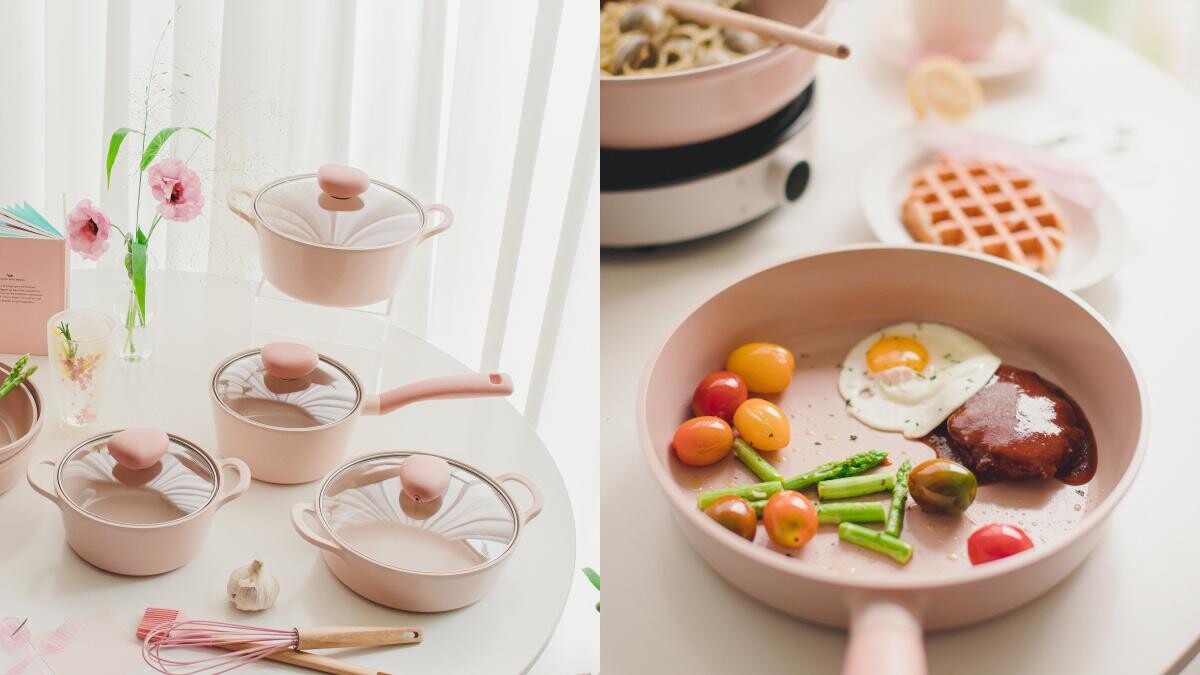 台灣也買得到！韓國NEOFLAM推「蜜桃雪酪粉」系列夢幻鍋具，讓下廚煮飯更增添儀式感