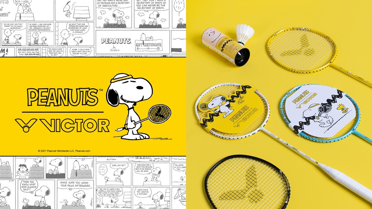 小戴御用羽球品牌Victor找上Snoopy推出超萌球拍，還有羽球鞋、後背包、連帽TEE