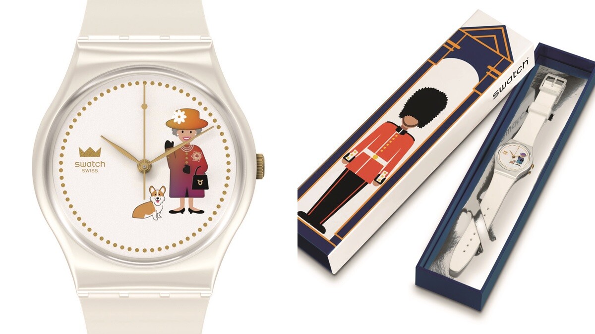 英國女王登基70週年！Swatch推出女王駕到紀念腕錶，女王隨著日期變換穿搭造型