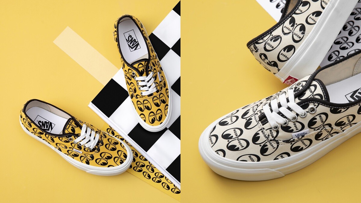 Vans特別攜手招牌黃色眼球Mooneyes，為品牌第一雙滑板鞋Authentic換上俏皮新衣。