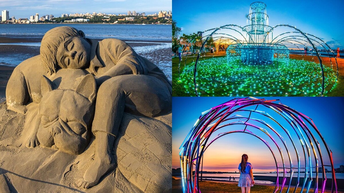 2022八里城市沙雕展打造「沙雕花園」！粉紫色花海、光雕點亮水岸，時間交通一次看