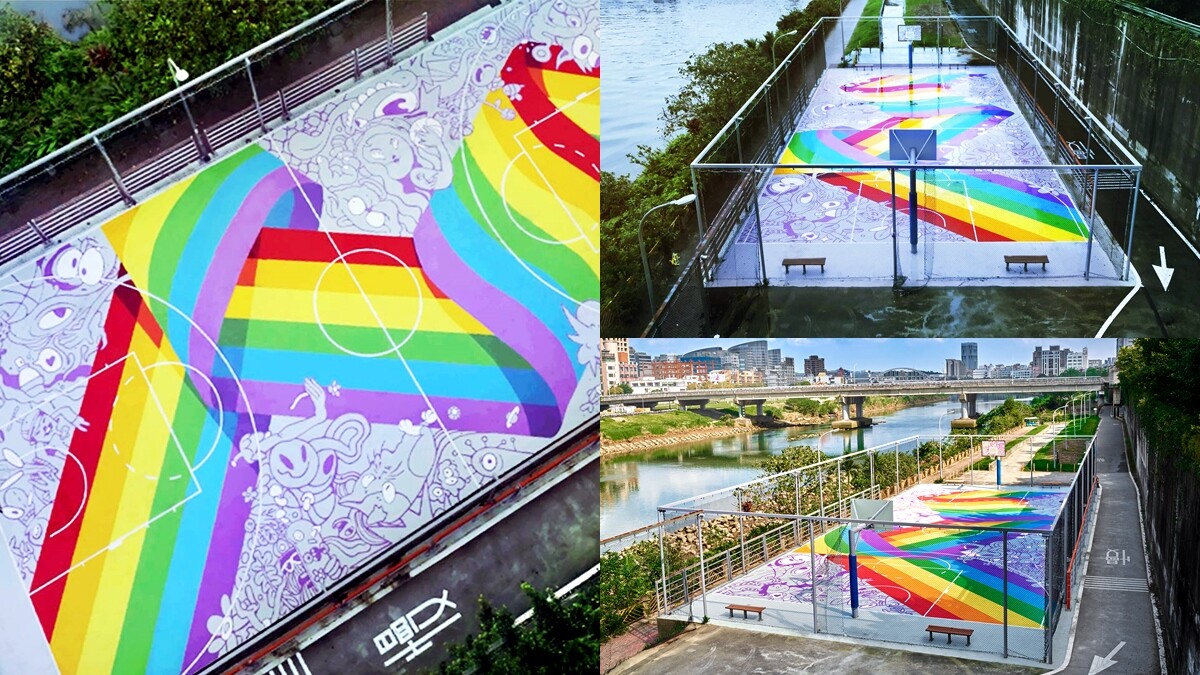 最美籃球場完工！軒尼詩打造南港新地標「彩虹主場」，河濱旁一道繽紛七彩具深遠意義