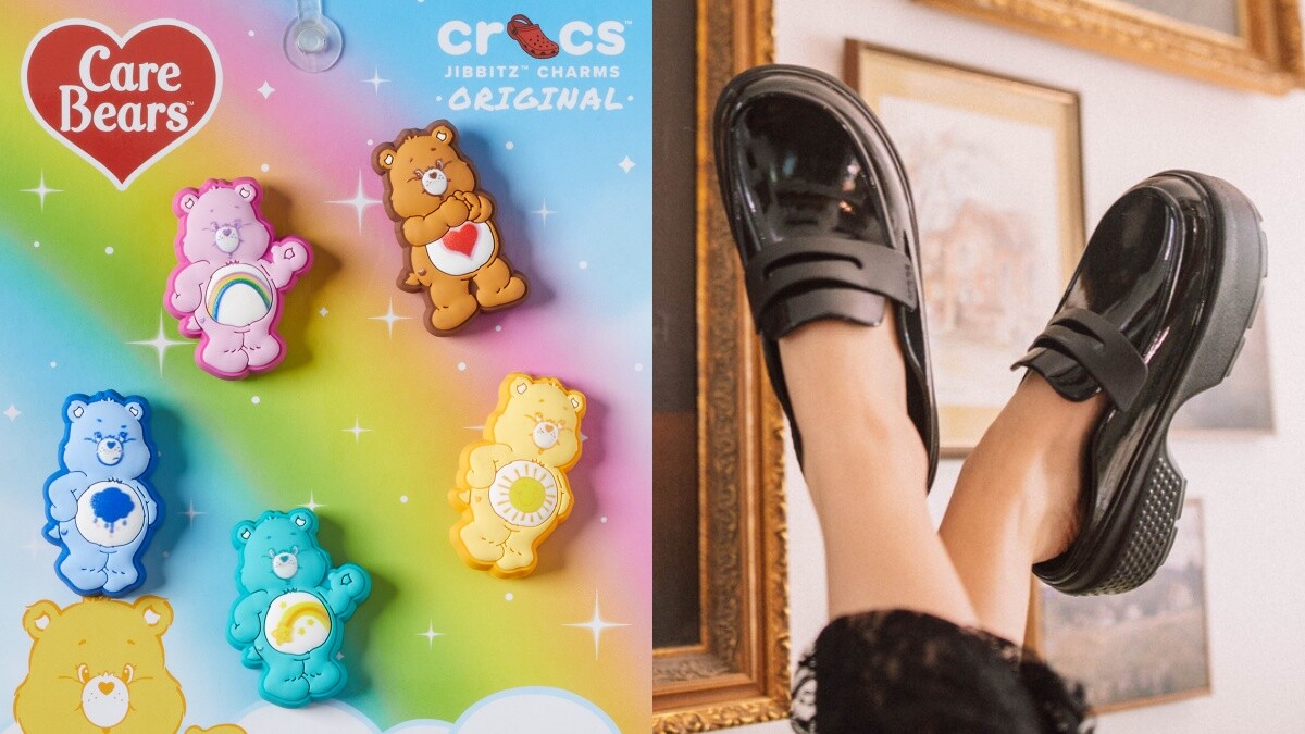 CROCS×Care Bears聯名登場！厚底鞋身染上彩虹小熊夢幻色，立體鞋扣必收，優雅樂福鞋同步亮相