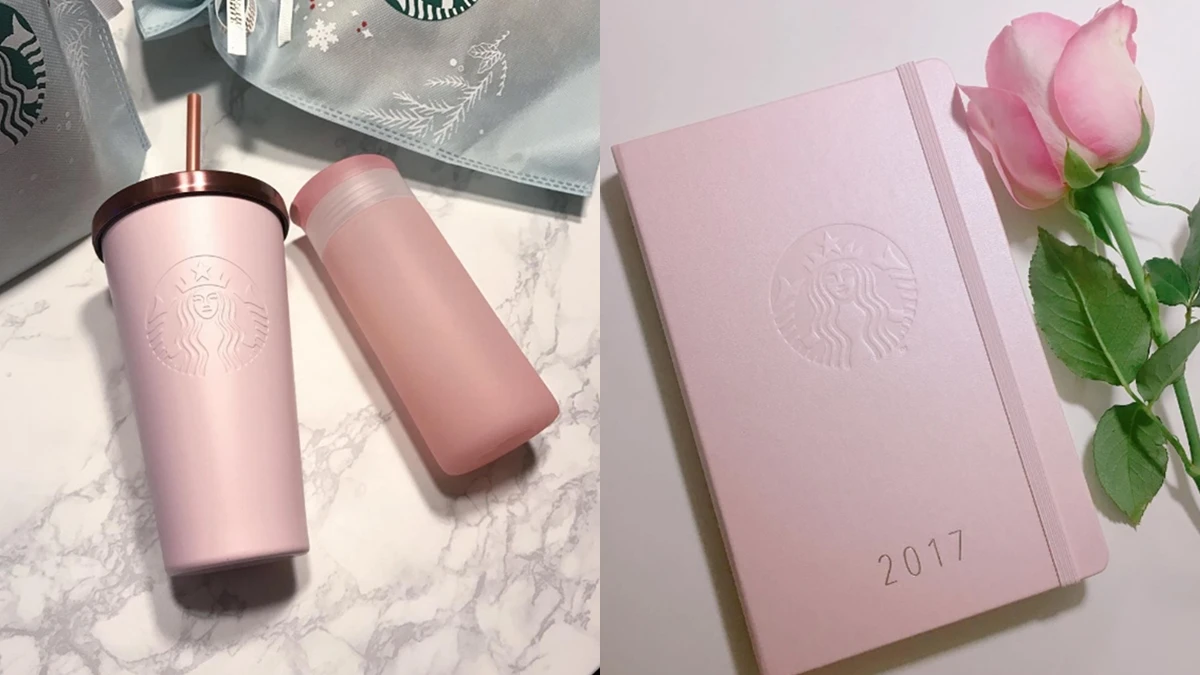 美暈了!韓國Starbucks推出草莓牛奶色的隨行杯、年曆文具