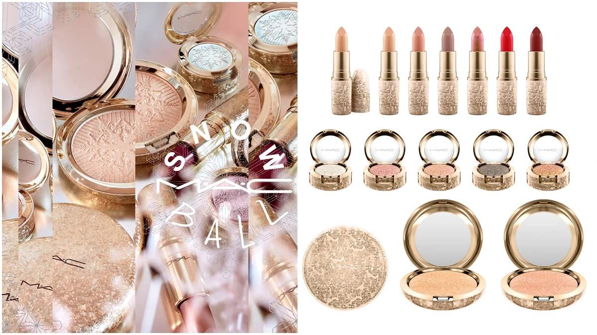 「金色雪花結晶緩緩飄落到外盒,連粉餅、口紅都沒漏掉」連顏色都是金屬光的M.A.C 2017聖誕彩妝