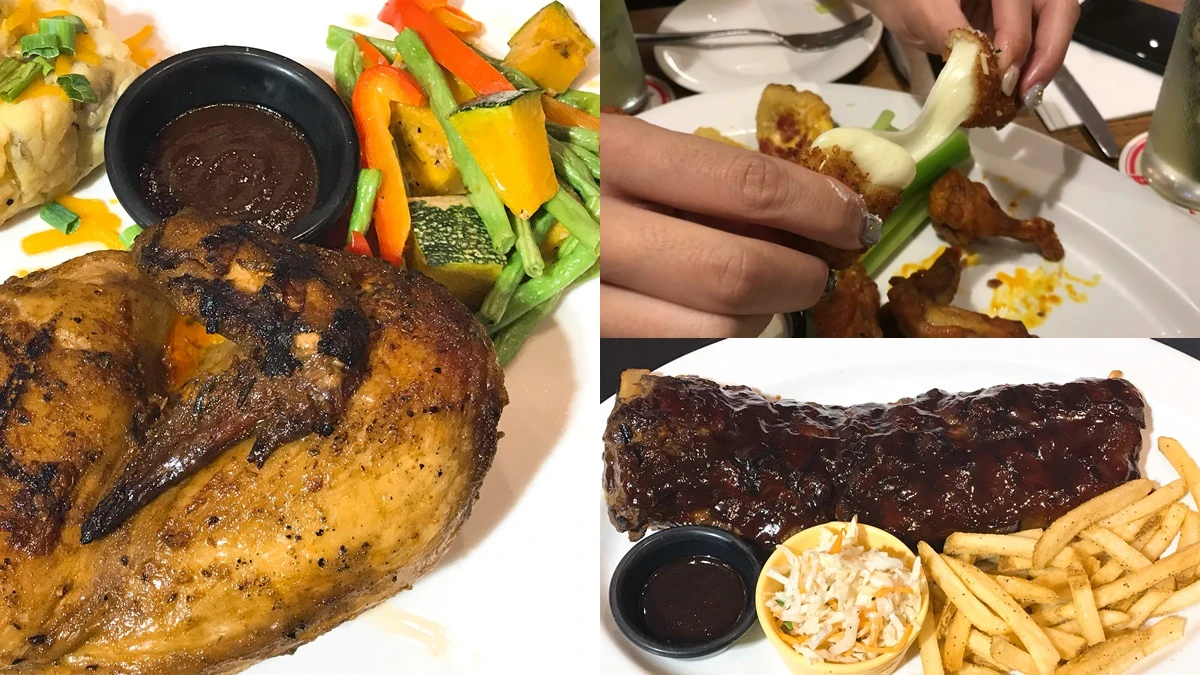 經典招牌炭烤豬肋排一口咬下肉香整個飄散出來，但這道表皮酥脆、肉嫩多汁的烤半雞真的會再三回味