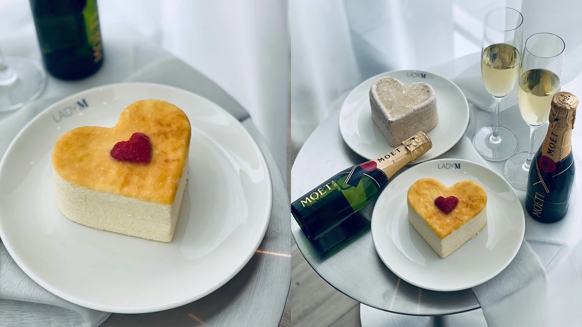 今年就吃Lady M情人節套餐!浪漫系愛心千層蛋糕,還有Moët香檳可以微醺