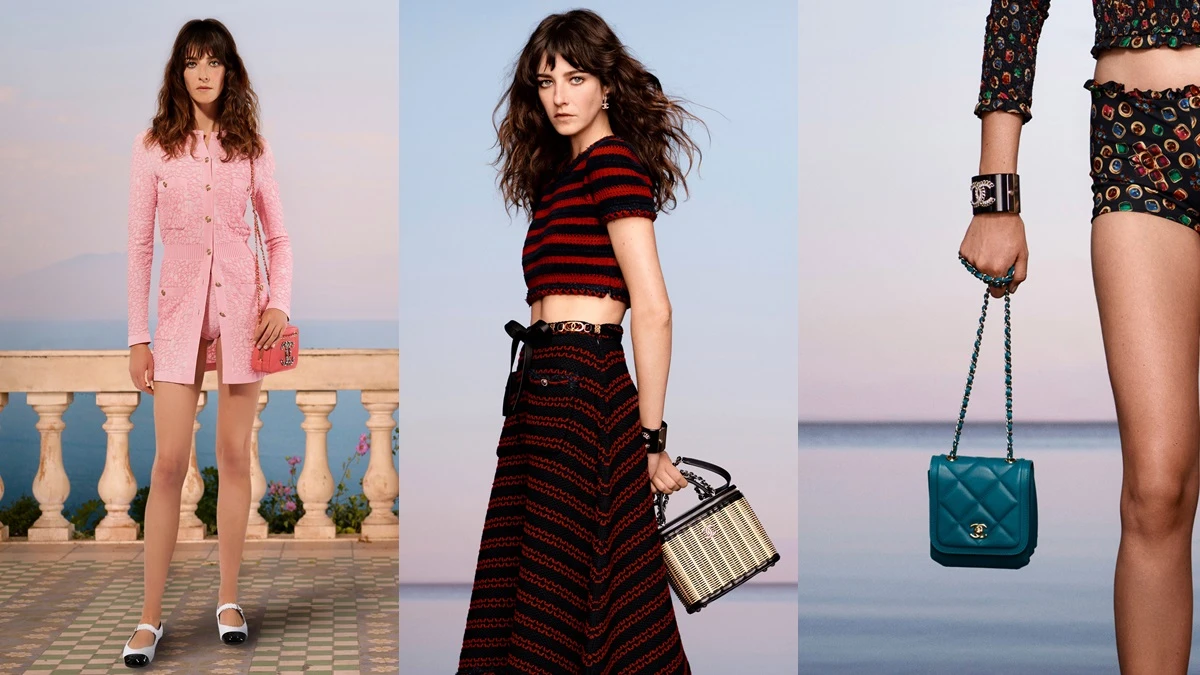最時髦的海灘穿搭在Chanel Cruise 2020/21度假系列都能找到,泳裝式連身褲、草編涼鞋、竹編化妝箱包每一款都不想錯過