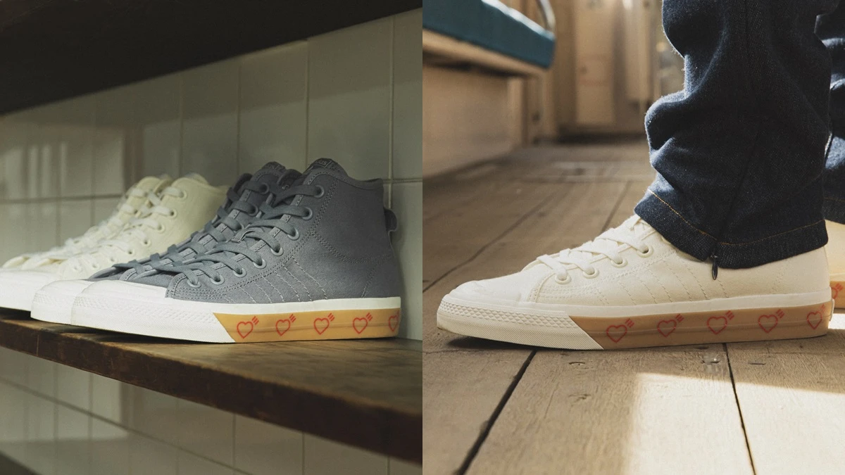 adidas Originals聯手Human Made推出復古帆布鞋！霧灰、奶油白配色，還有標誌愛心在鞋底