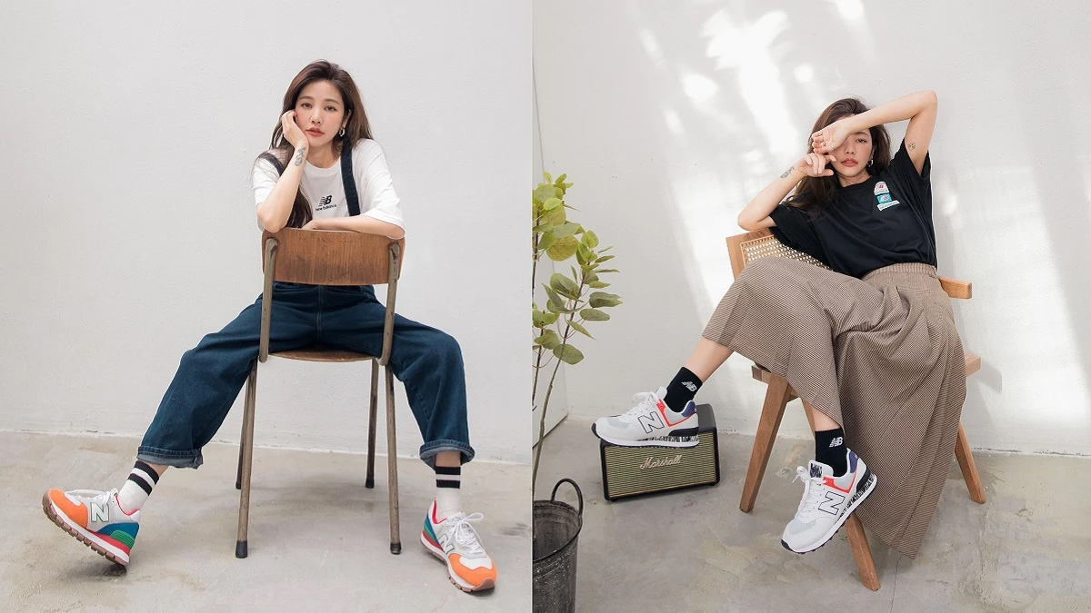 春夏最潮ootd怎麼搭？跟著時尚ICON許路兒穿上全新NB574，由經典灰延伸的Colorful Vibe，瞬間快充100%時髦電量！