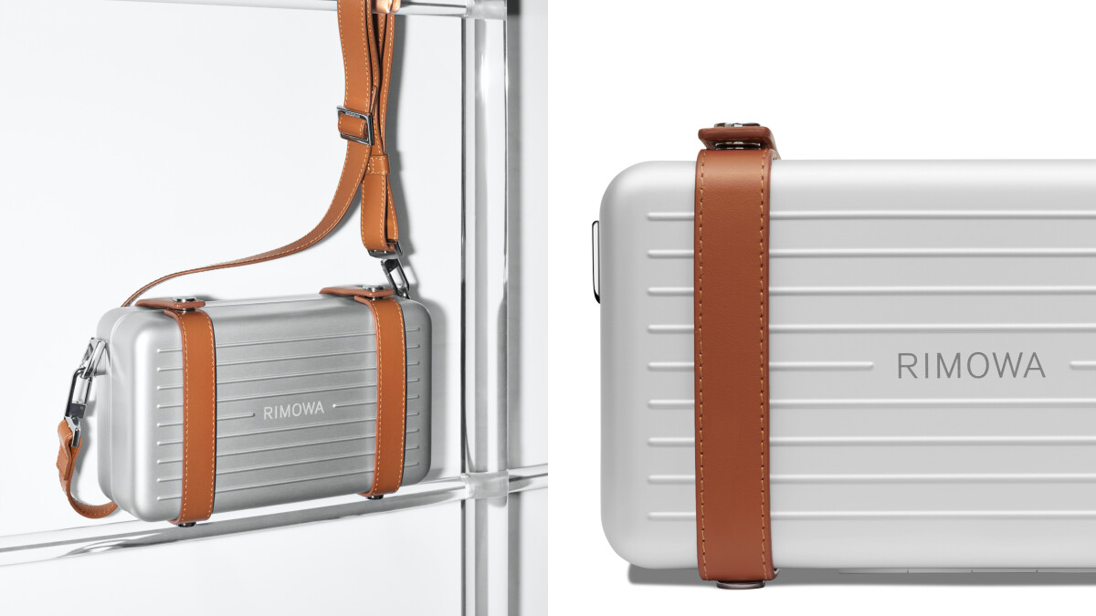 RIMOWA Personal硬殼小包回歸鋁鎂合金經典銀,配上焦糖色皮革背帶細節滿滿