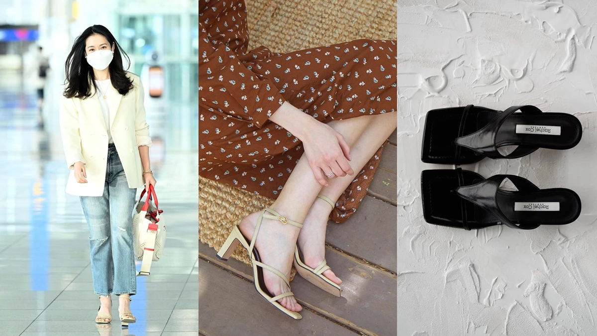 孫藝珍度蜜月踩Rachel Cox高跟涼鞋現身機場，更是韓劇女主角愛鞋品牌
