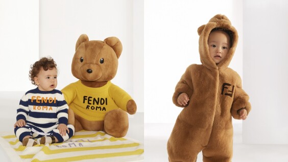 Fendi 2022春夏童裝系列換上溫柔奶茶色,針織連身衣、泰迪熊裝…小惡魔秒變小可愛