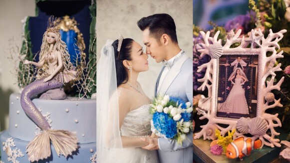 「人魚夫婦」修成正果!鍾麗緹、張倫碩夢幻藍色海洋婚禮