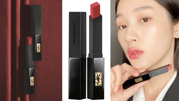 YSL 2021「小黑條」奢華緞面絨霧唇膏,漆黑管身+激潤霧唇超時髦,最美就是這4色