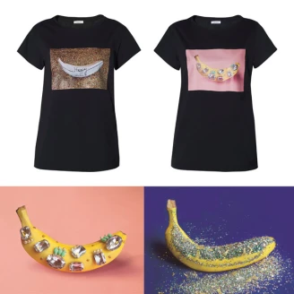 iBLUES秋冬大玩俏皮風 閃亮香蕉塗鴉T-Shirt好搶眼