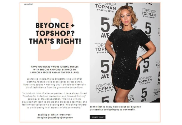 天后跨界！碧昂絲將和TOPSHOP推出運動系列服飾