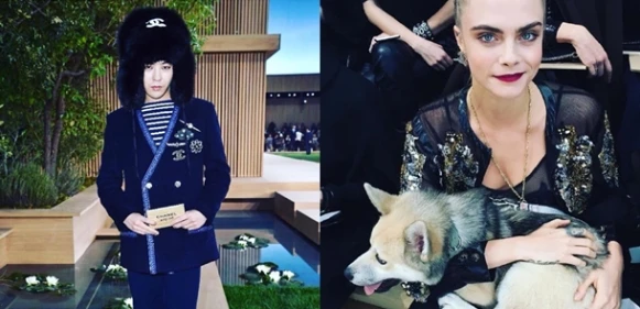老佛爺的CHANEL娃娃屋！GD頭戴霸氣毛毛帽、Cara帶愛犬現身觀秀