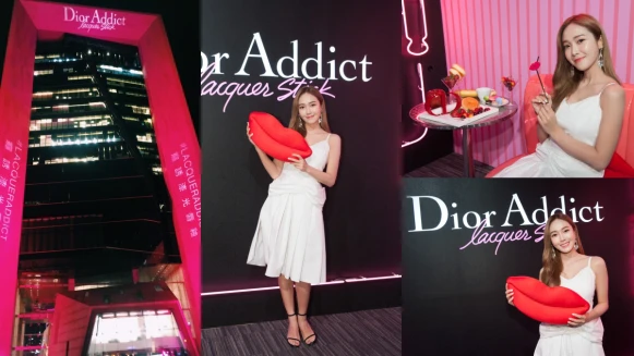 連大樓外觀都打燈！Jessica一身白色洋裝清新現身！迪奧癮誘超模漆光唇釉派對閃耀登場