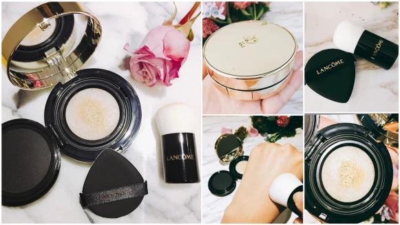 擦起來聞得到淡淡玫瑰味，整整封存150朵大馬士革玫瑰精華，還加入精華油的LANCOME蘭蔻絕對完美玫瑰氣墊粉餅