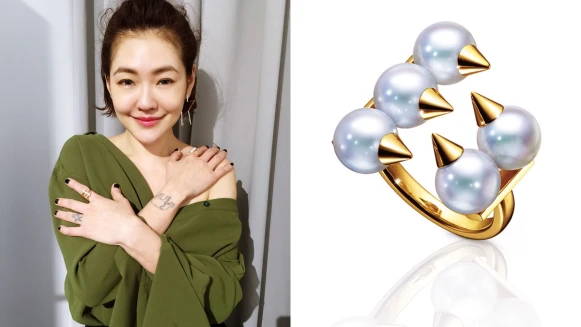 學小S這樣時髦搭珍珠！TASAKI 珍珠黃金戒、星星單耳環太個性