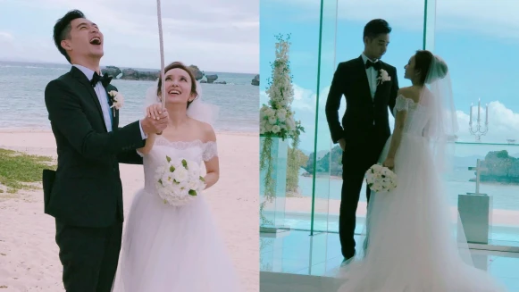 玻璃教堂望出去就是美美沙灘!愛紗、周洺甫沖繩浪漫完婚