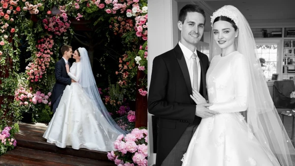 唯美婚紗照釋出！Miranda Kerr披上Dior訂製復古白紗，浪漫完婚