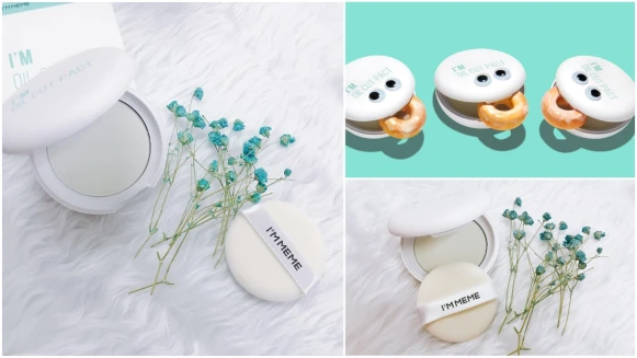 超強大的控油效果連甜甜圈都不油了！I'M MEME全新推出我愛油光GG蜜粉餅，搭配專櫃級雙面粉撲上妝更服貼