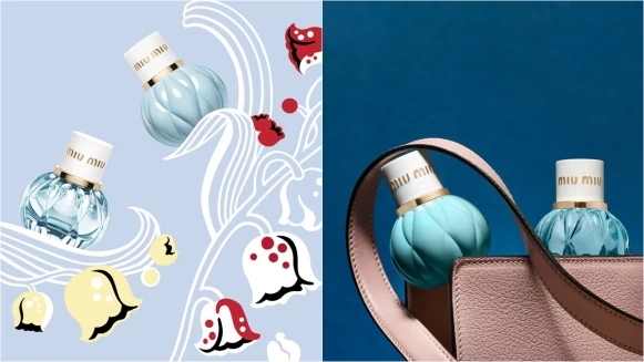 藍色皺褶圓瓶身、白色鑲金字瓶蓋…miu miu淡香精、春日花園淡香精變迷你後更加可愛