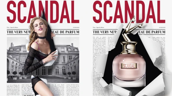 「香水瓶蓋上是一雙腿朝著天空高舉」在馬甲之後，高堤耶再用搶眼半身造型打造性感SCANDAL雙面女伶淡香精