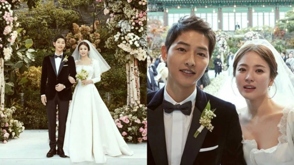 披絕美白紗幸福出嫁！宋仲基、宋慧喬舉行浪漫大婚，緊牽彼此的手許下終生