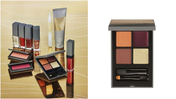 翩翩飛舞的紅葉落在雙眸和指尖還閃耀著金色珠光，THREE打造紅葉漫舞秋季限定彩妝組