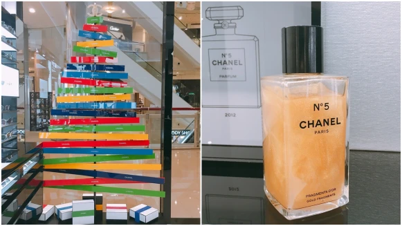 「5種顏色緞帶加上銀色雪花禮盒」伴隨一抹會發光的N°5絲光柔膚身體精萃，香奈兒帶來浪漫的2017聖誕節