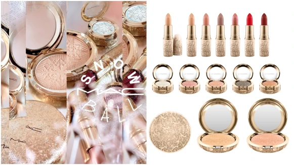 「金色雪花結晶緩緩飄落到外盒，連粉餅、口紅都沒漏掉」連顏色都是金屬光的M.A.C 2017聖誕彩妝