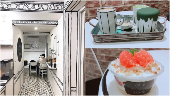 一定要朝聖的超可愛黑白漫畫風咖啡廳！隱藏在首爾弘大，「CAFE 연남동 239-20」整間店都像畫出來的