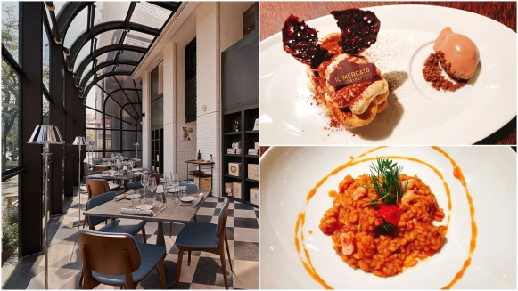「黑白棋盤格地板、超絕美玻璃屋設計」來IL MERCATO必吃英國女王紅蝦燉飯經典菜，還有口感超綿密不吃不可提拉米蘇