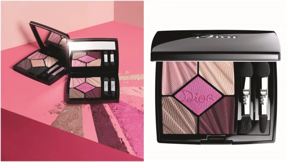 「眼影盤上壓印了繡線風LOGO，搭配絲絨裸粉唇色」藏在DIOR 2018年限量春彩中的小浪漫