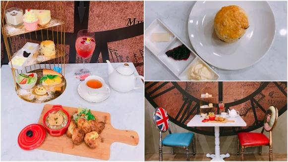 「金色鳥籠三層下午茶，獨家秘方經典司康」從淡水來到東區的《英國奶奶下午茶》整間店都是英國街頭風格