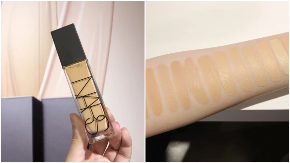 延展性超好，一滴上完全臉！用指腹就能畫出微光底妝的NARS極光亮顏粉底液