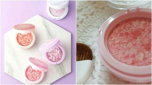 「不只外盒連裏頭腮紅也是絕美大理石花紋」韓國搶先上市的The Face Shop Marble Beam打亮腮紅共有4色選