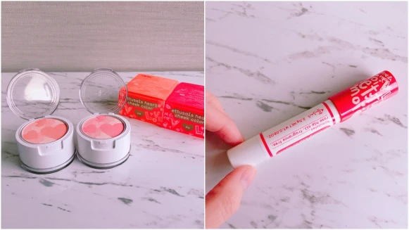 「一顆又一顆愛心推疊成夢幻頰彩好心動」艾杜紗推出情人節限定心心相印蜜頰彩、心心相印水潤唇筆