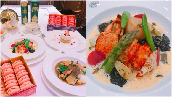 超甜、超彈、超大塊的龍蝦肉讓你口水直流！TWG甜蜜假期限定套餐這道「嫩煎龍蝦干貝佐墨魚風味紫米」每一口都是龍蝦、干貝的甘甜清香