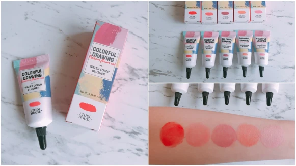 就像擠水彩顏料的腮紅露再度燃起少女心！ETUDE HOUSE推出5款彩色藝廊高度顏展水彩腮紅露，還有幕斯質地的10色玩美色計唇膏