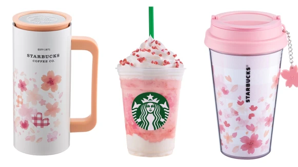 浪漫粉嫩新飲品登場！星巴克推出「草莓蜜香奶霜星冰樂」，加碼4款櫻花季限量杯