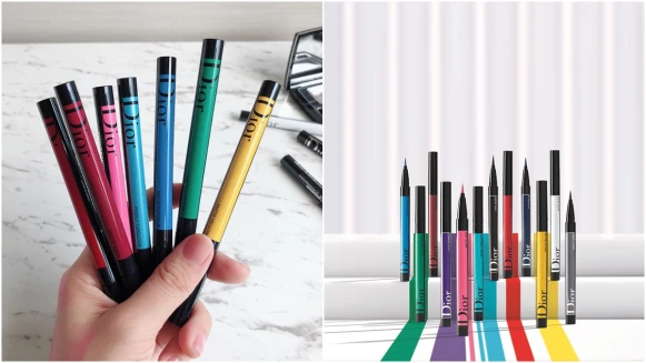 一次推出漆光、霧光、珠光15款繽紛色選！迪奧全新推出搶眼玩色眼線液，搭載獨特彈性刷頭手再拙也不用擔心