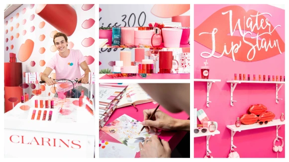 期間限定！克蘭詩親親水唇彩繽紛桃紅系快閃店 絕對是最夢幻的必打卡景點！