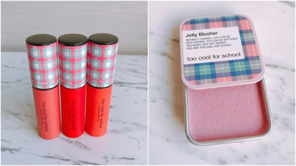 too cool for school格子奶油唇釉再出#6紅潤嘶嘶、#8三色堇之吻新色，還有格子果凍腮紅也推出#7牡丹紫