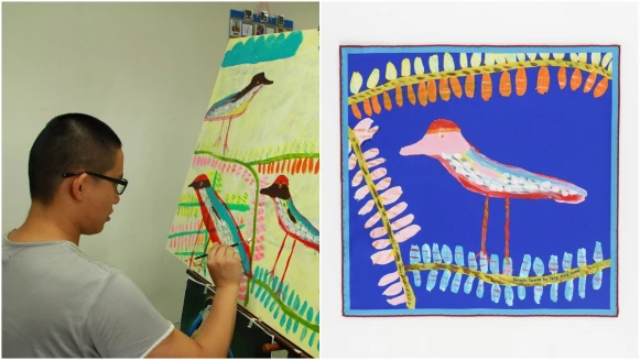 「不擅言語溝通的他，用畫筆傳達對生命的熱情」愛馬仕攜手身心障礙藝術家周帝全，做出台灣獨家的八色鳥限量絲巾