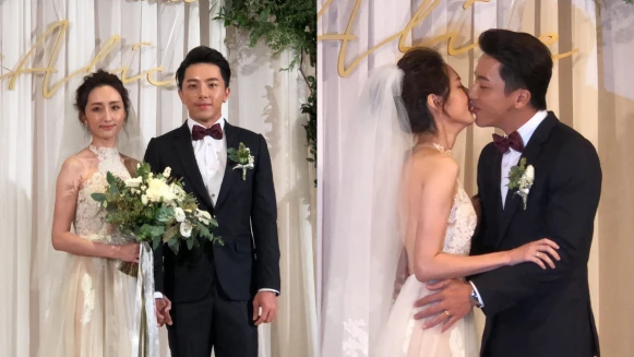 根本是超呆萌新人!柯佳嬿、坤達婚禮登場,小倆口互叫「老公、老婆」甜蜜擁吻大放閃
